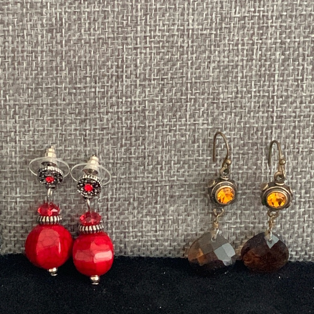 ♥️ Sale 3for$15! Two Pairs of Rhinestone Beaded Drop Earrings for Pierced Ears